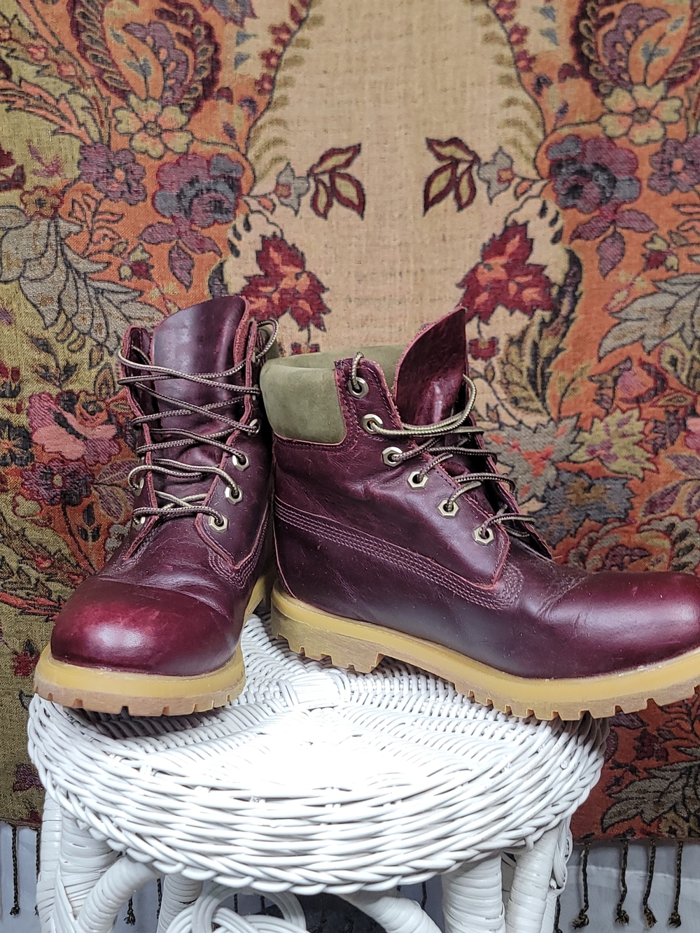 Timberland Burgundy Leather Lace-up Combat Boots | Lug Sole Utility Ankle Boots - Picture 3 of 5